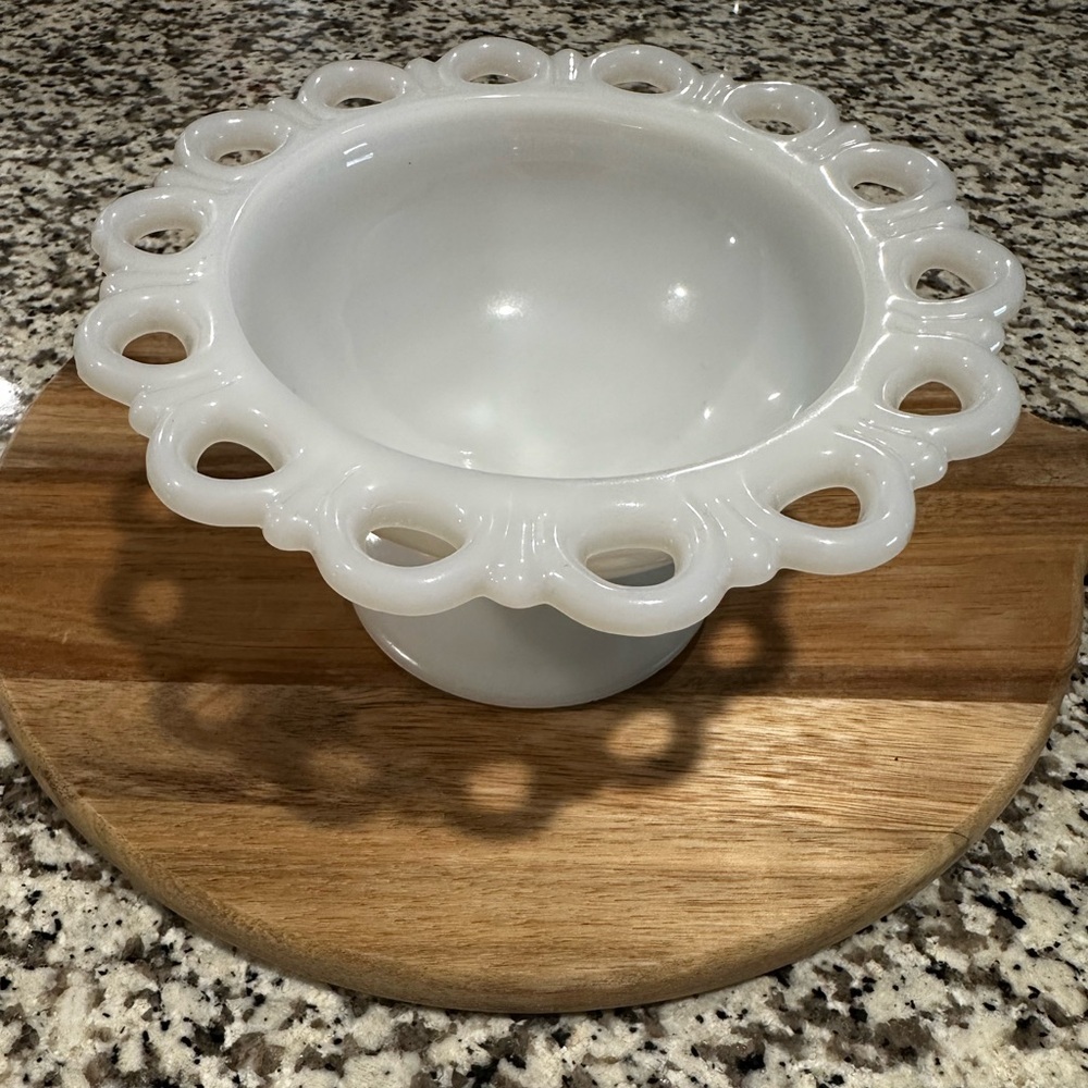 Vintage Anchor Hocking Milk Glass Pedestal Candy Dish